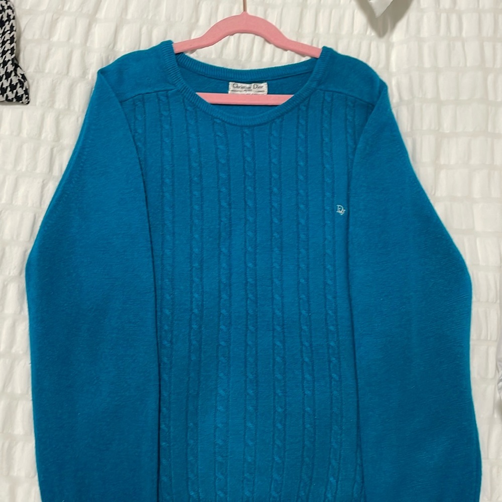Christian Dior Vintage Teal Sweater M - Turquoise, Soft, Classic, Crew Neck